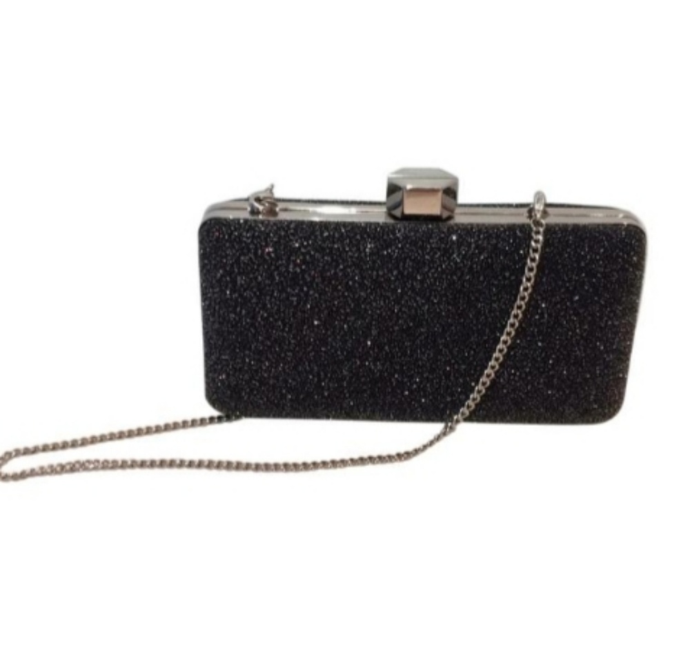 Milly Sparkle Silver  Chain  Black Clutch